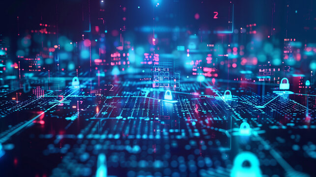 concept of data encryption with a visual representation of data being transformed into an encrypted code, surrounded by digital locks and security algorithms. cybersecurity technology