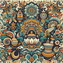 Obraz premium india cultural color patterns. vector illustration. AI generative