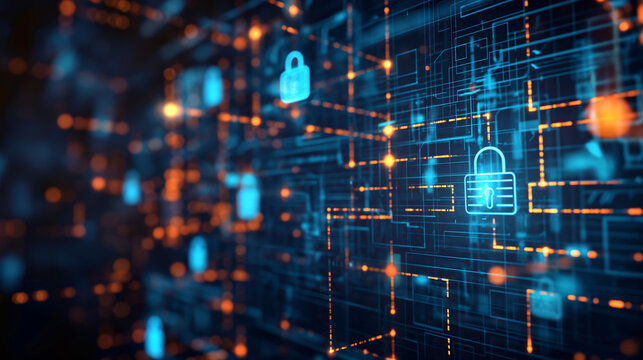 concept of data encryption with a visual representation of data being transformed into an encrypted code, surrounded by digital locks and security algorithms. cybersecurity technology 