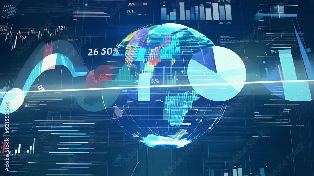 Poster this clip showcases a digital representation of the globe, highlighting market analysis through data