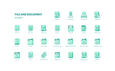 files and documents database computer technology archive storage detailed filled line icon set