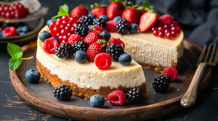 delicious slices of cheesecake with berries.