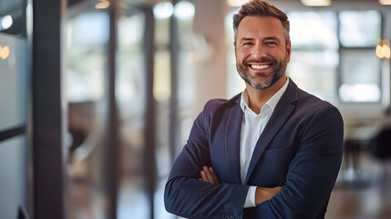 Success businessman smiling in office
