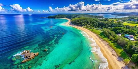 Fototapeta premium Aerial view of a beautiful beach with crystal clear blue ocean water , beach, sea, ocean, aerial view, top-down