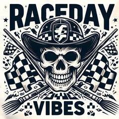 Fototapeta premium Skull with Race Flags and Checkered Helmet