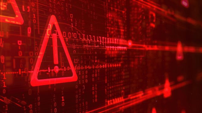 Red Warning Sign with Binary Code Background