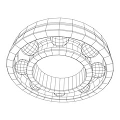 Fototapeta premium Roller bearing. Circular round rotating bearings used in industry for heavy equipment mechanical work and engineering. Wireframe low poly mesh vector illustration.