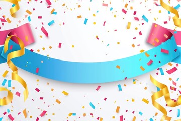 Colorful ribbon with confetti white background