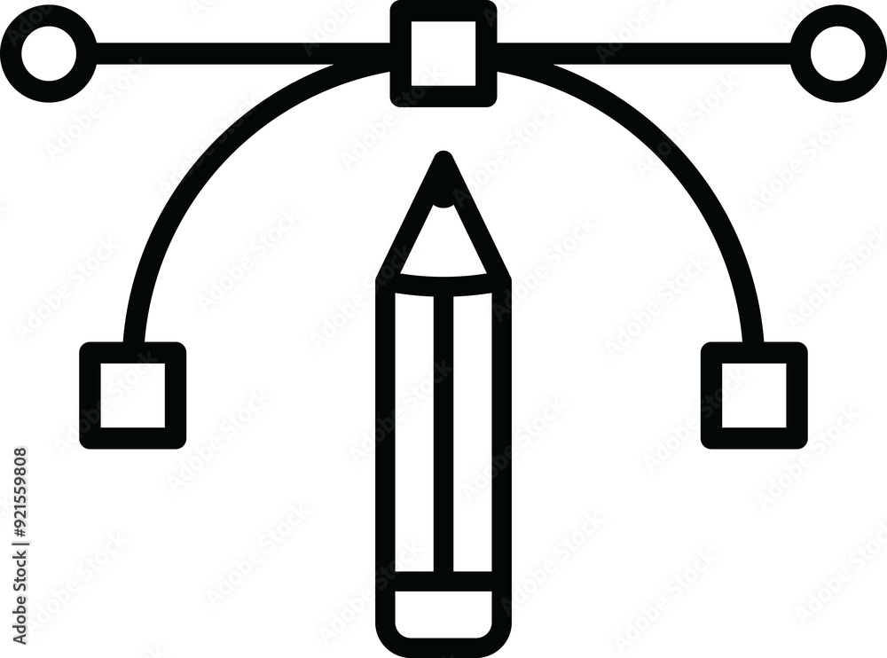 Poster pencil tool icon on transparent background, bezier curve drawing symbol, simple bezier curve line ic