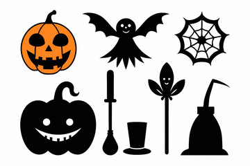 Halloween broom black silhouette vector icon set