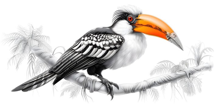 black and white bird perched on branch clip art preview