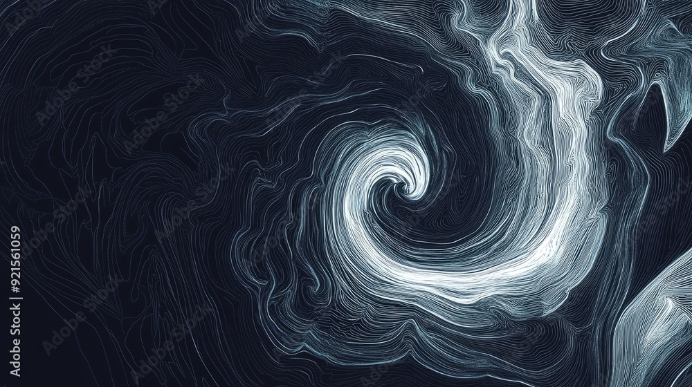Fototapete abstract line drawing of a swirling vortex, with a dark, moody background allowing for text placemen