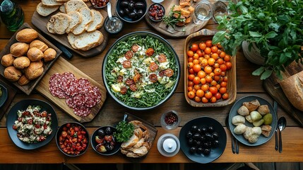 A Table Set for a Mediterranean Meal with Various Appetizers