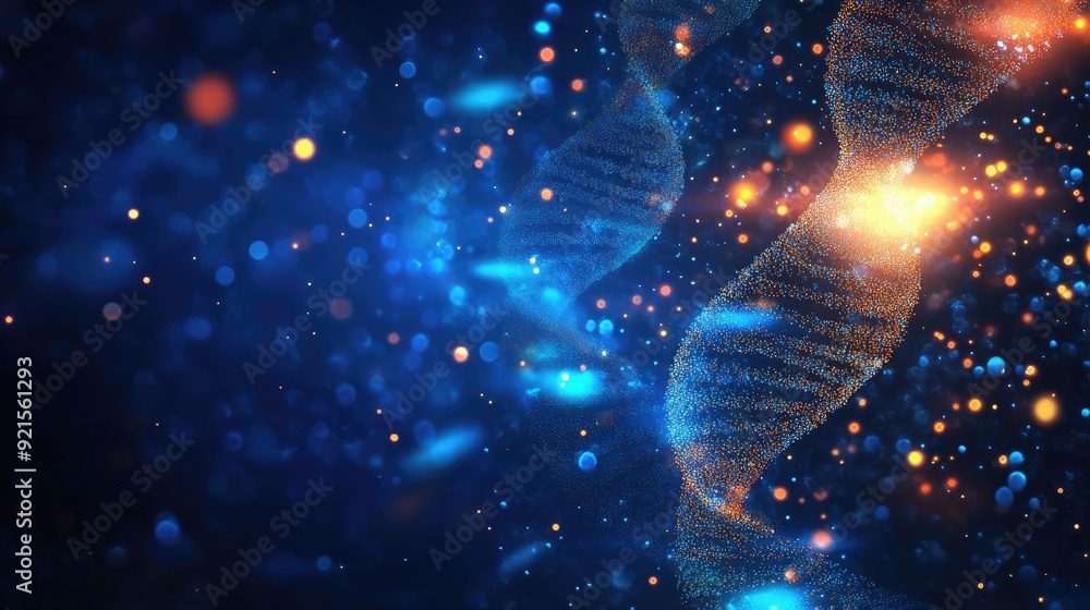 Fototapete abstract background with glowing biological elements and a section for text