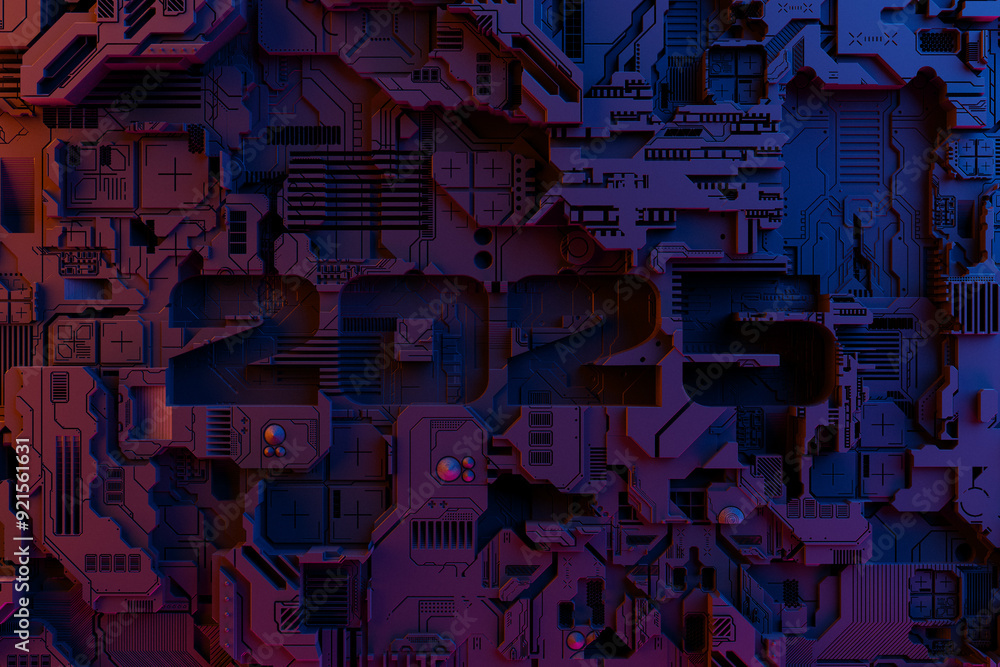Aufkleber 3d illustration futuristic tech postcard with the year 2025 on the background of a metallic, technol