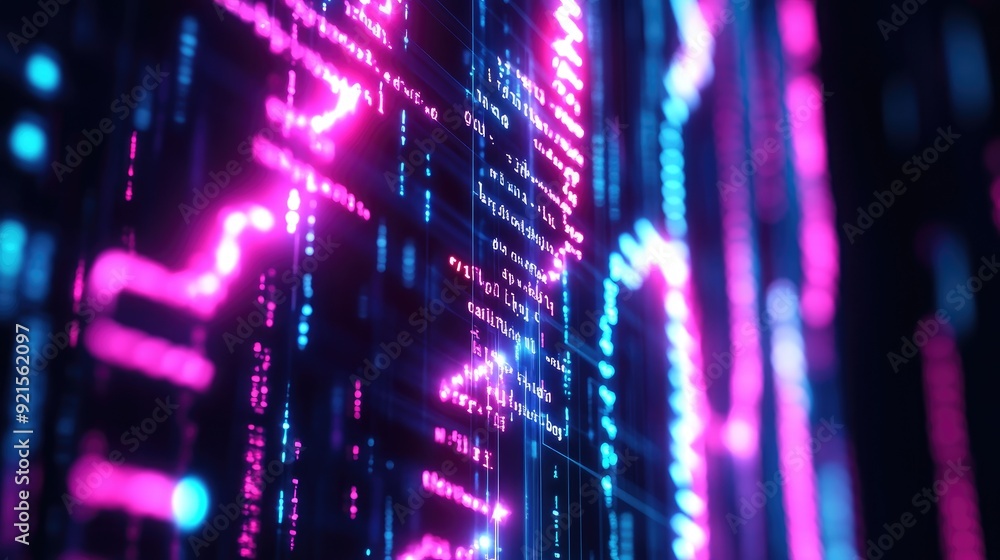 Poster abstract genetic code illuminated with neon lights, featuring a designated area for text