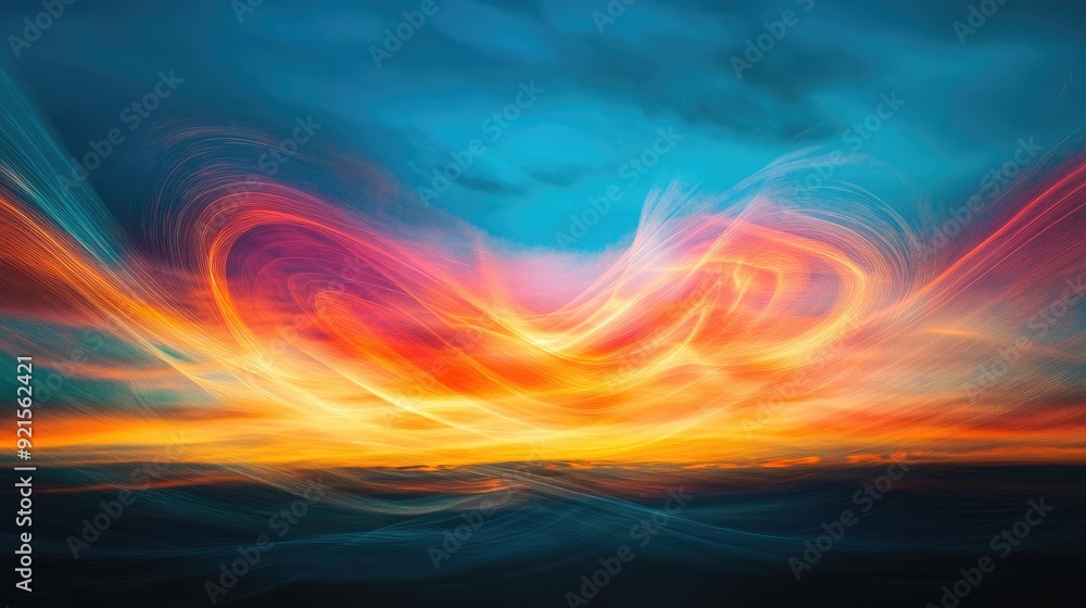 Poster abstract light patterns in the sky, symbolizing the divine guidance and inspiration of a new dawn