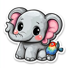 Fototapeta premium Cute Cartoon Elephant with a Bird Friend