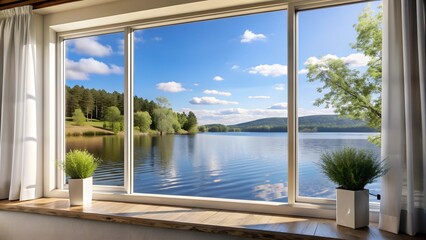 Tranquil Lake Scene from a Window Perspective