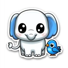 Cute Cartoon Elephant and Blue Bird Sticker