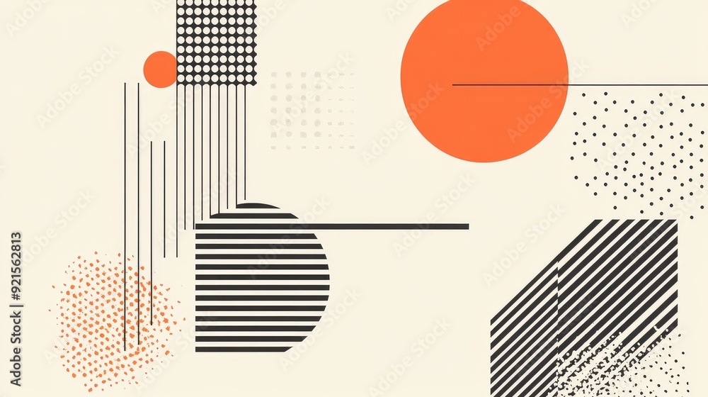 Poster abstract line art of geometric patterns, with a simple, clean background ideal for text addition