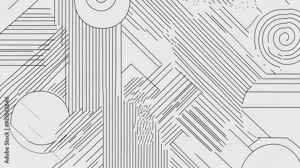 Poster abstract line art of geometric patterns, with a simple, clean background ideal for text addition