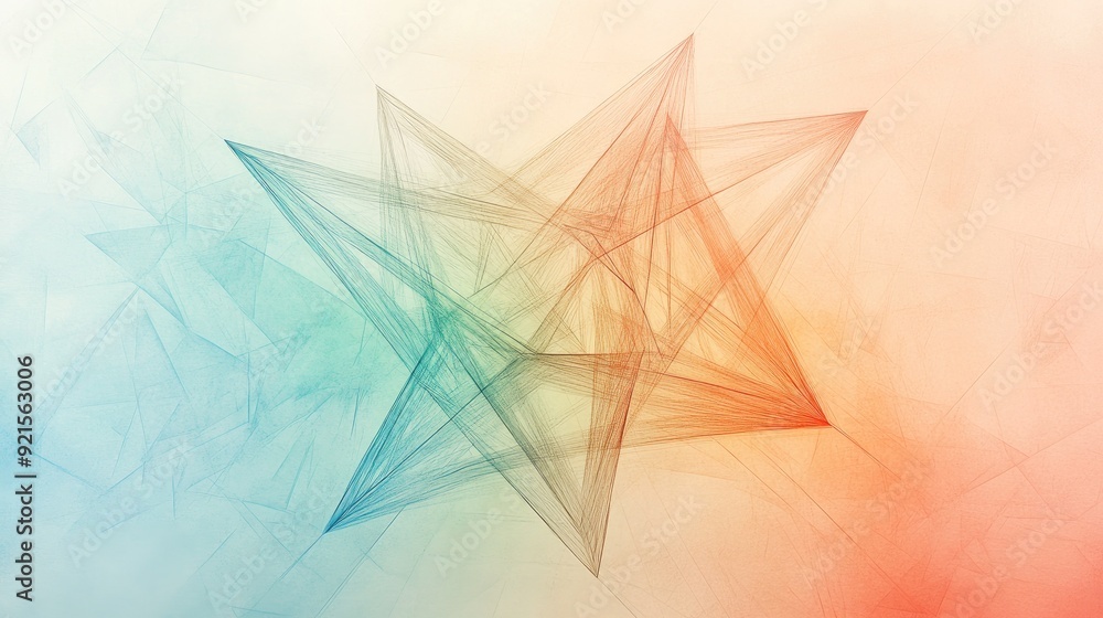 Fototapete abstract line drawing of a geometric star, set against a softly colored background for text addition