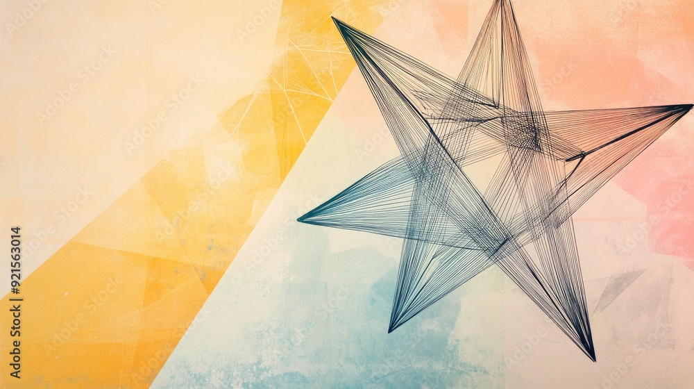 Fototapete abstract line drawing of a geometric star, set against a softly colored background for text addition