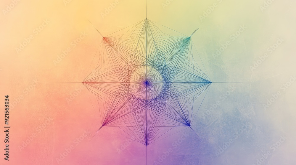 Fototapete abstract line drawing of a geometric star, set against a softly colored background for text addition