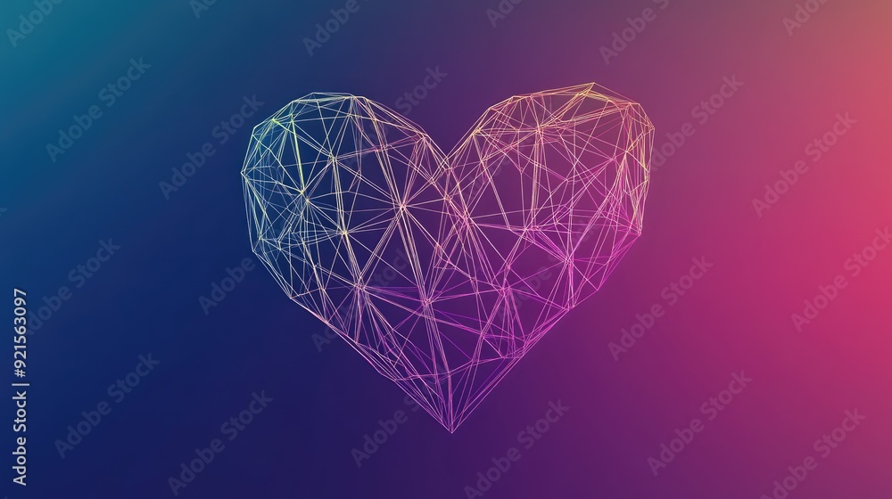 Fototapete abstract line drawing of a heart made of geometric shapes, with a gradient background for adding tex