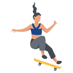 Roller Skating Woman Character on White Background. Vector Cartoon Design Illustration