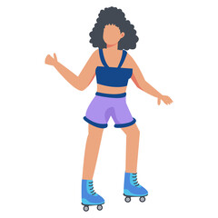 Roller Skating Woman Character on White Background. Vector Cartoon Design Illustration
