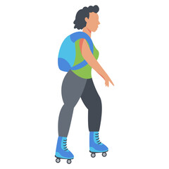 Roller Skating Woman Character on White Background. Vector Cartoon Design Illustration