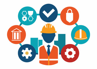 Fototapeta premium Construction manufacturing and engineering health and safety icon set silhouette