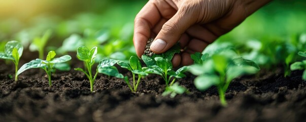 Individual doing mindful gardening, planting seeds and tending to plants with full attention, showcasing the nurturing aspect of mindfulness