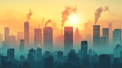 City skyline and the air pollution, global warming concept.