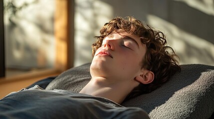 Individual practicing a body scan meditation, lying on a comfortable mat, focusing on each part of the body