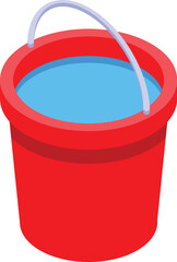 Red bucket holding water isometric icon, cleaning service concept