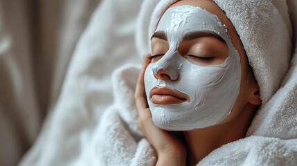 Person applying a face mask in a cozy robe, highlighting the rejuvenating aspect of skincare routines