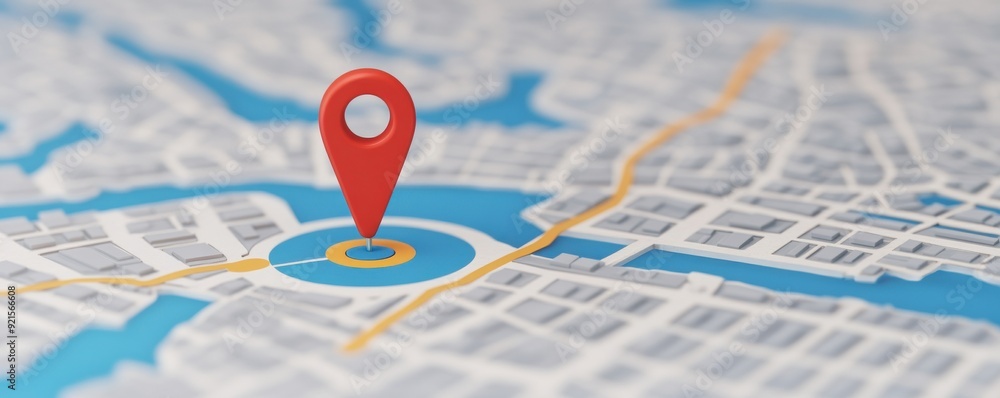 Poster a location marker on a detailed map, symbolizing navigation and geographic exploration.