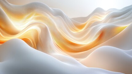Obraz premium Fluid Golden Waves and White Abstract Texture with Light Effects in a Modern 3D Rendering