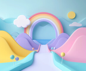 Pastel candy world for children in 3D. AI generative.