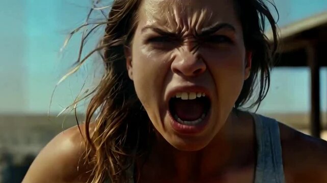 angry woman's expression, and shouting