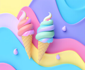 Pastel candy world for children in 3D. AI generative.