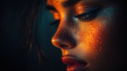 A close-up of a tear falling down a cheek, symbolizing the emotional pain and psychological impact that can be just as intense as physical pain, Copy space for text, No logo, No Trademark, No text