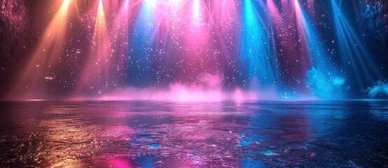 Neon Lights Reflecting on Wet Ground
