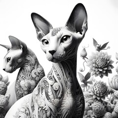 Ornamental Sphynx Cats in Floral Setting