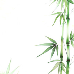 Obraz premium Green bamboo stalks and leaves against a black background.
