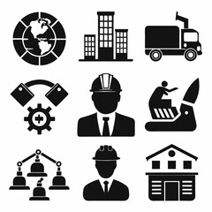 Compatible trade and commerce industry silhouettes icon set black color isolated on white background vector art illustration