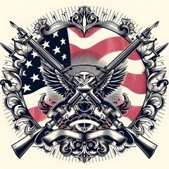 American Eagle with Crossed Rifles and Flag